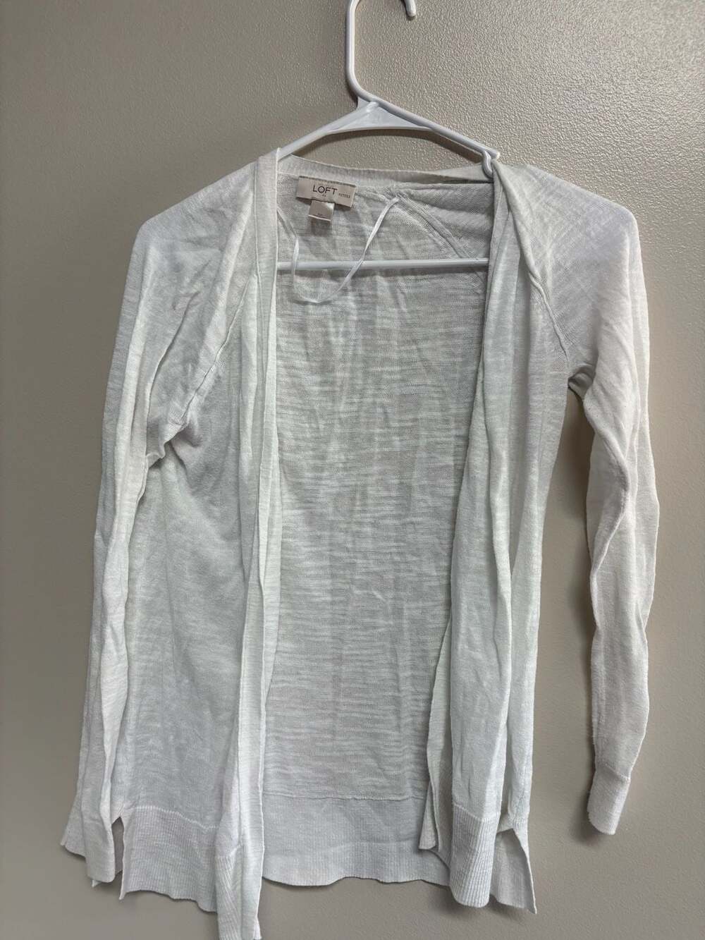 LOFT Petites White Open Front Long Sleeve Cardigan Sweater Size SP